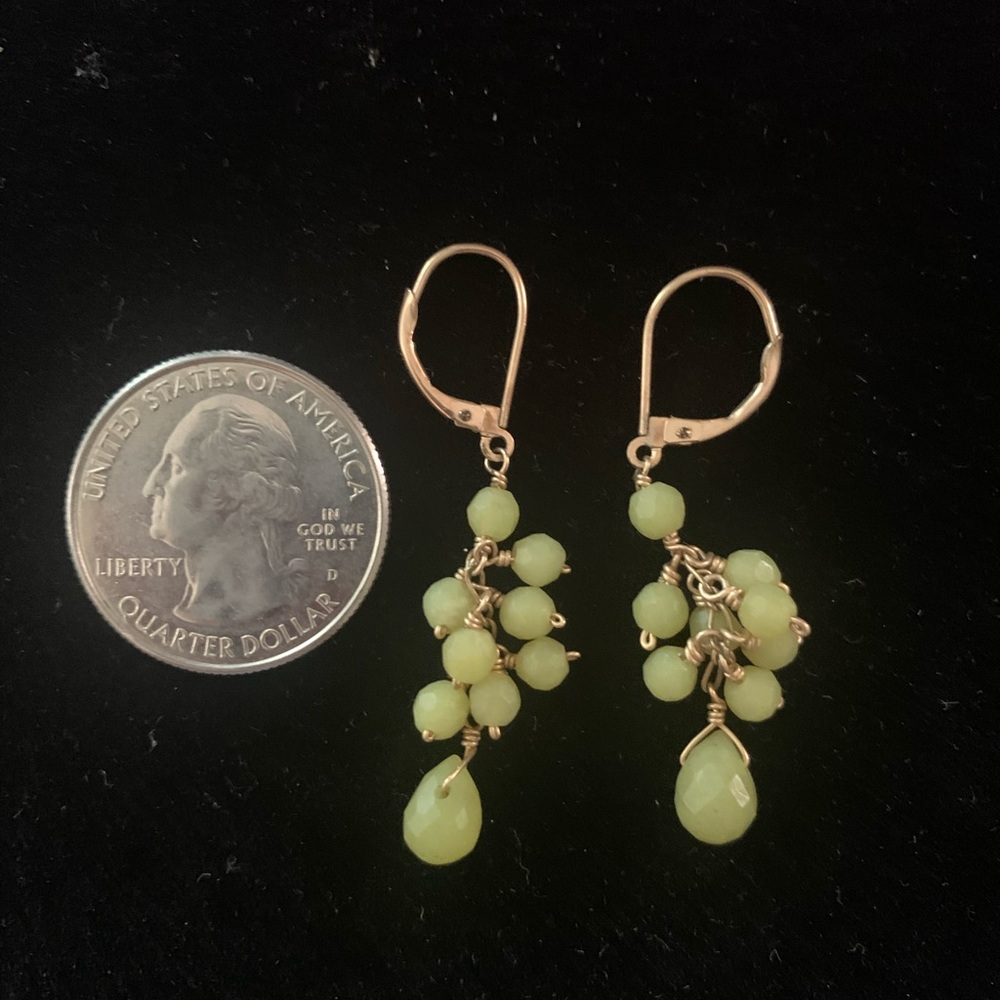 EARRINGS, gold filled with citron stone dangle